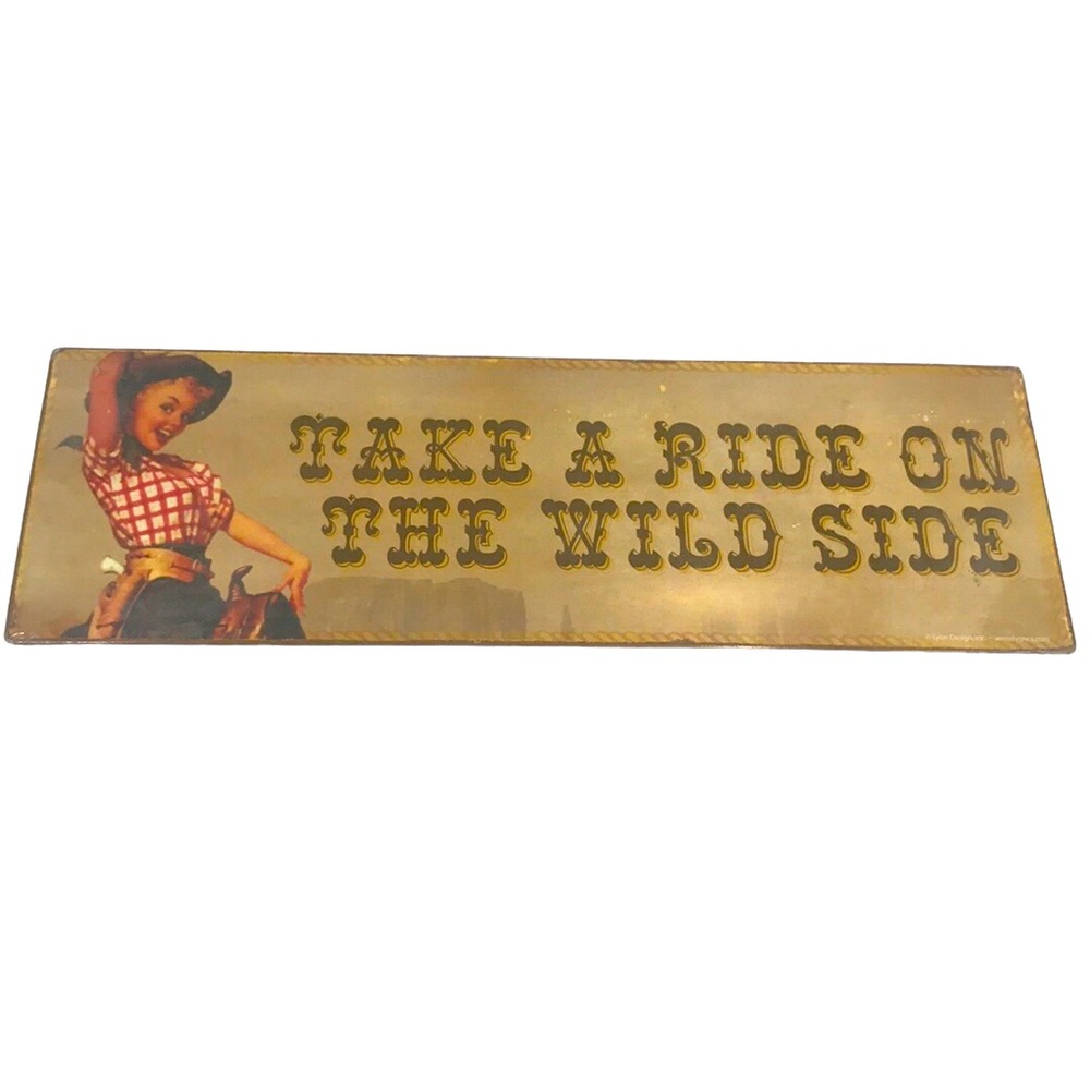Vintage Style Metal Quote Sign Wall Decor ‘TAKE A RIDE ON THE WILD SIDE’